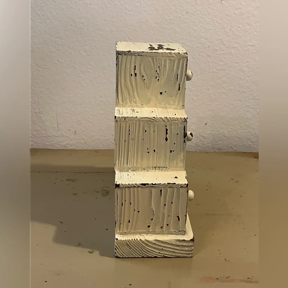 Rustic Chippy Cream Paint Folk Art Wood Distressed Storage Stacked Cube Box - Picture 5 of 13